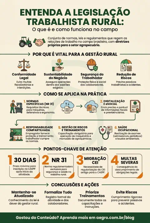 Infográfico educativo sobre Legislação Trabalhista Rural