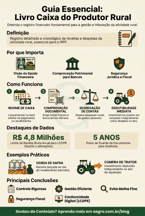 Infográfico educativo sobre Livro Caixa Do Produtor Rural