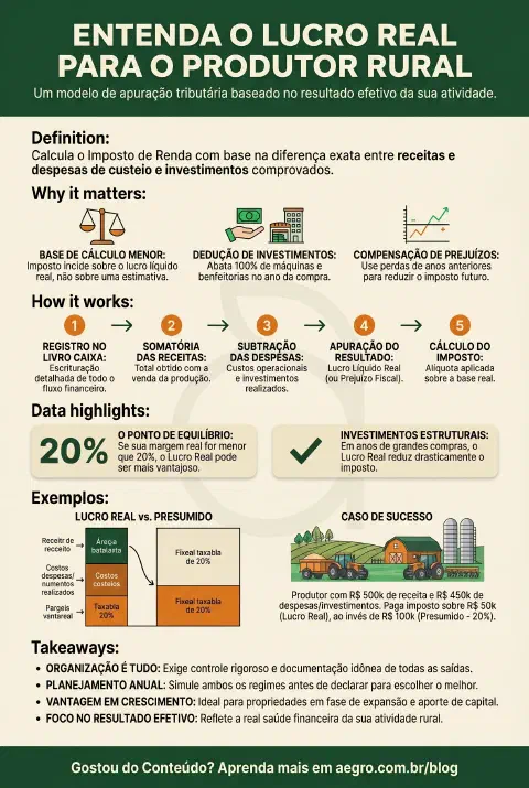Infográfico educativo sobre Lucro Real Produtor Rural