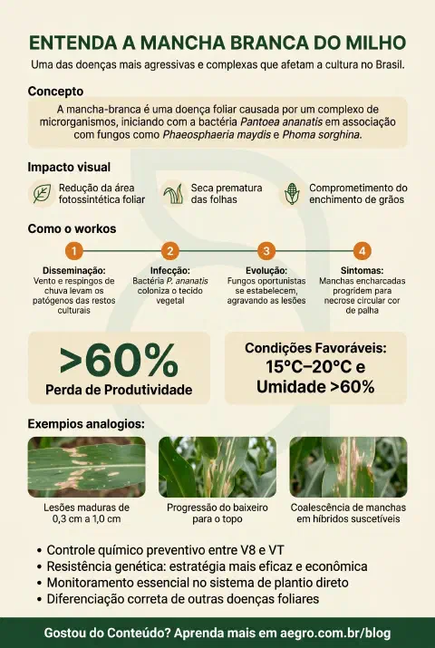 Infográfico educativo sobre Mancha Branca Do Milho