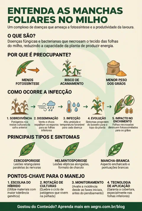 Infográfico educativo sobre Mancha Foliar No Milho