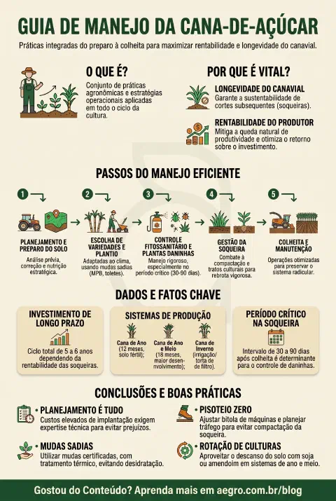 Infográfico educativo sobre Manejo Da Cana De Açúcar
