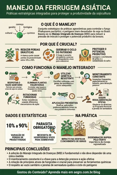Infográfico educativo sobre Manejo Da Ferrugem Asiática