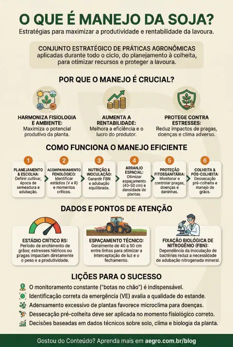 Infográfico educativo sobre Manejo Da Soja