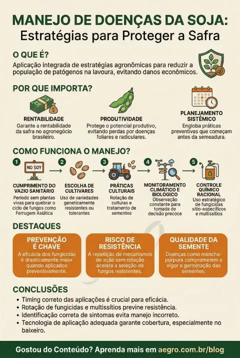 Infográfico educativo sobre Manejo De Doencas Da Soja