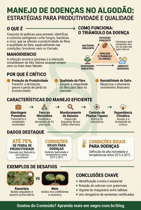 Infográfico educativo sobre Manejo De Doenças No Algodão