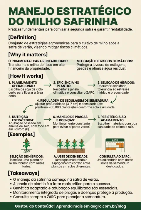 Infográfico educativo sobre Manejo Do Milho Safrinha