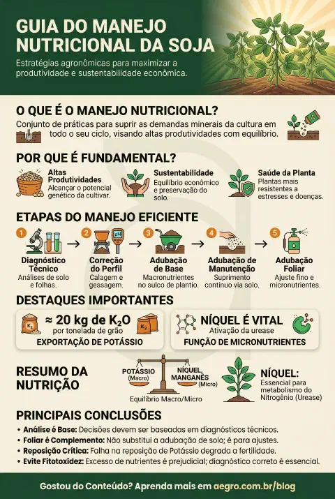 Infográfico educativo sobre Manejo Nutricional Da Soja