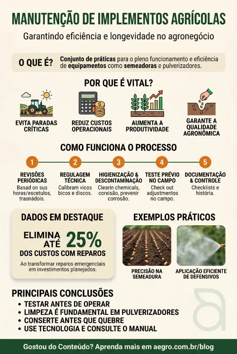 Infográfico educativo sobre Manutenção De Implementos Agrícolas