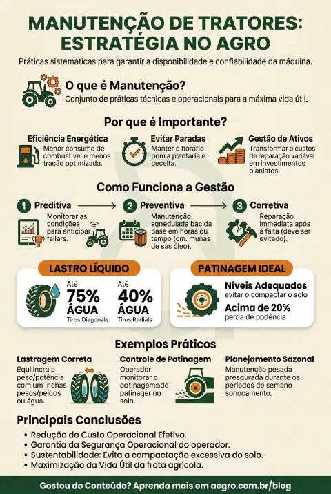 Infográfico educativo sobre Manutenção De Tratores
