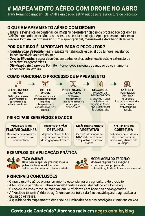Infográfico educativo sobre Mapeamento Aéreo Com Drone