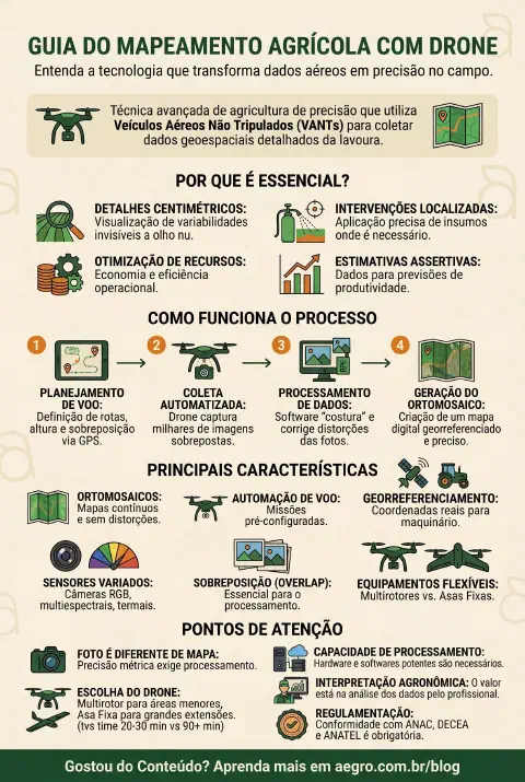 Infográfico educativo sobre Mapeamento Agrícola Com Drone