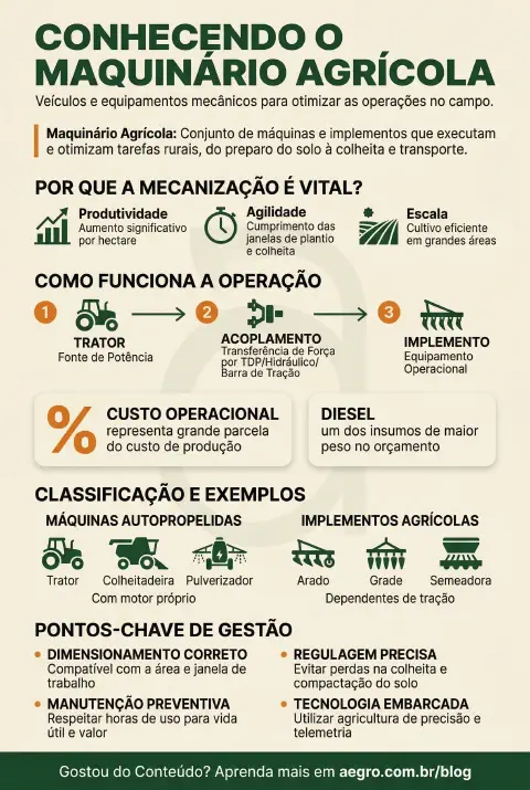 Infográfico educativo sobre Maquinário Agrícola