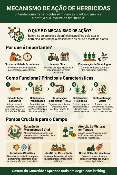 Infográfico educativo sobre Mecanismo De Ação De Herbicidas