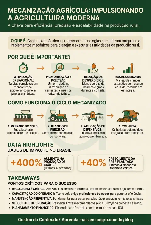 Infográfico educativo sobre Mecanização Agrícola