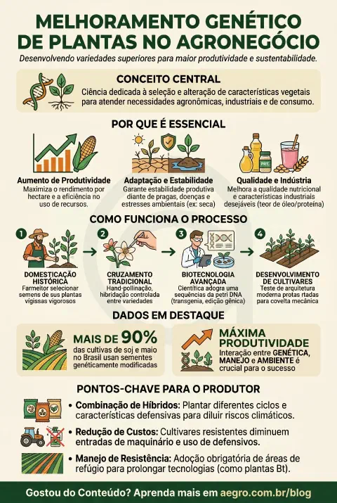 Infográfico educativo sobre Melhoramento Genético De Plantas