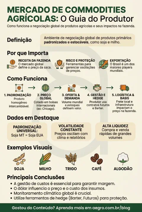 Infográfico educativo sobre Mercado De Commodities Agrícolas