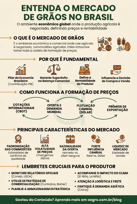 Infográfico educativo sobre Mercado De Grãos