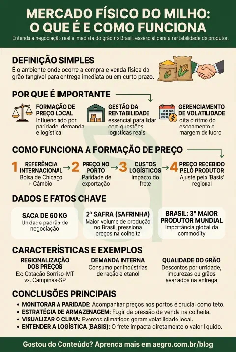 Infográfico educativo sobre Mercado Físico Do Milho