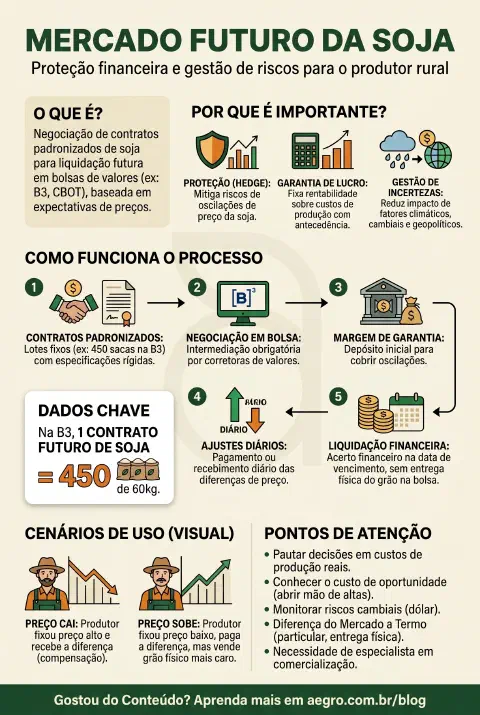 Infográfico educativo sobre Mercado Futuro Da Soja