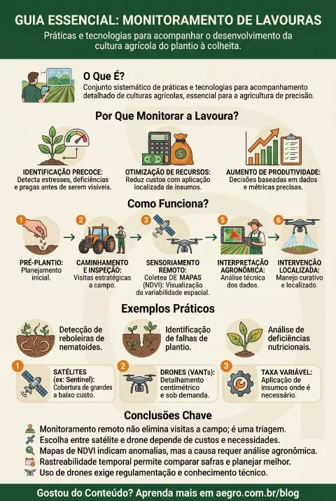 Infográfico educativo sobre Monitoramento De Lavouras