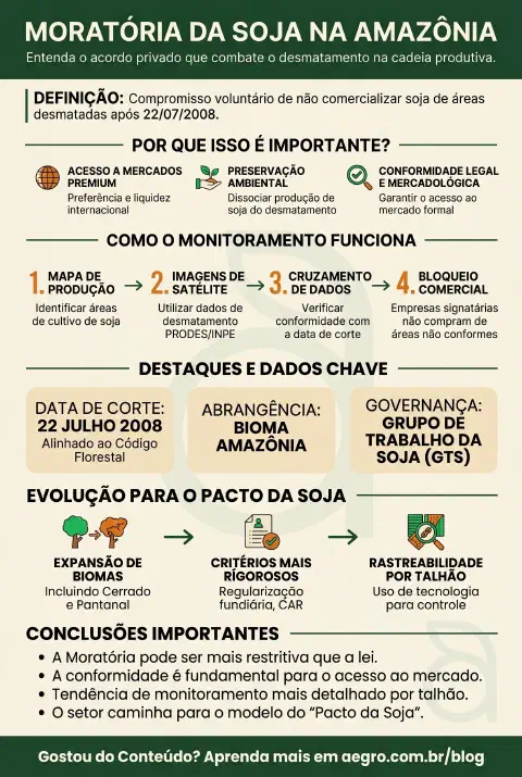 Infográfico educativo sobre Moratória Da Soja