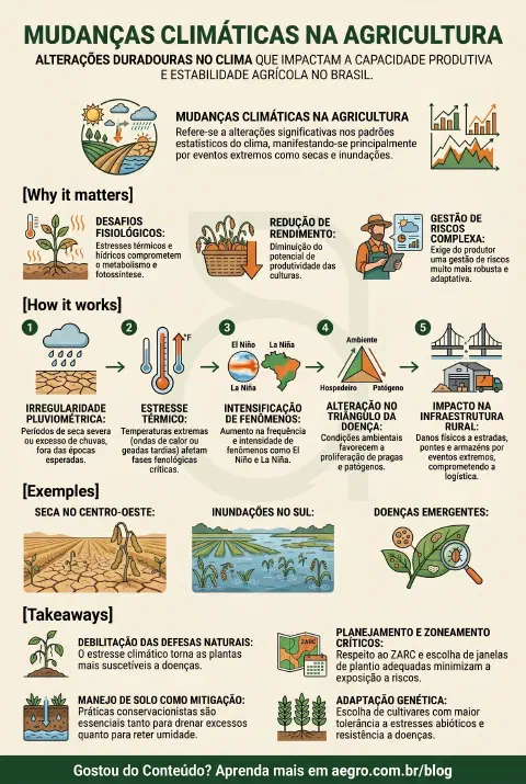 Infográfico educativo sobre Mudanças Climáticas Na Agricultura