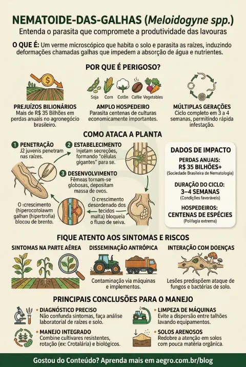 Infográfico educativo sobre Nematóide Das Galhas