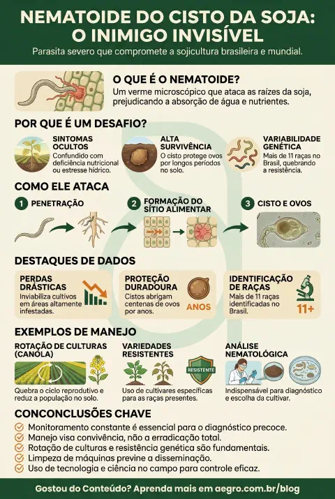 Infográfico educativo sobre Nematoide Do Cisto Da Soja