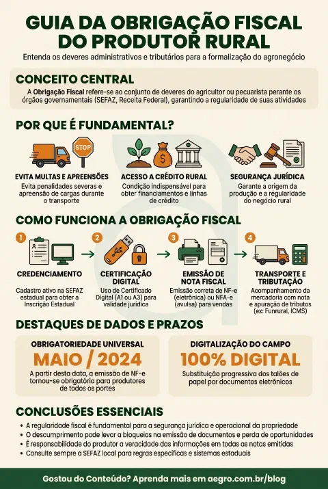 Infográfico educativo sobre Obrigação Fiscal Produtor Rural