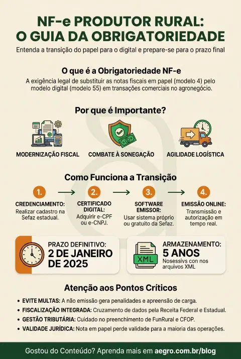 Infográfico educativo sobre Obrigatoriedade NF-e Produtor Rural