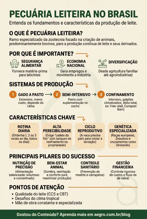Infográfico educativo sobre Pecuária Leiteira
