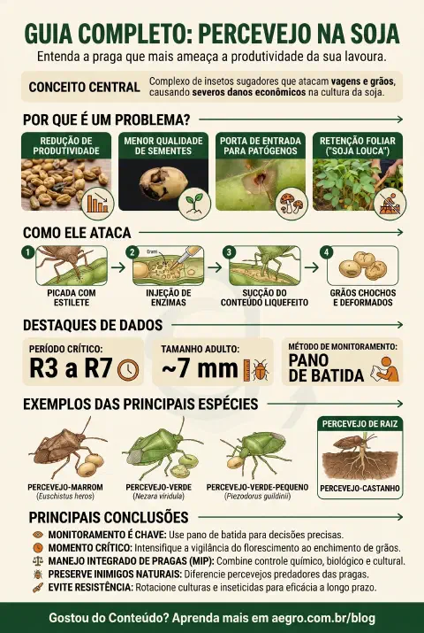 Infográfico educativo sobre Percevejo Na Soja
