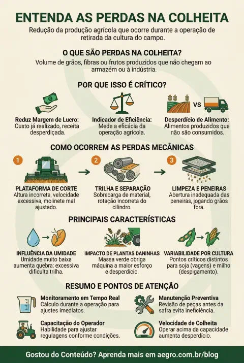 Infográfico educativo sobre Perdas Na Colheita