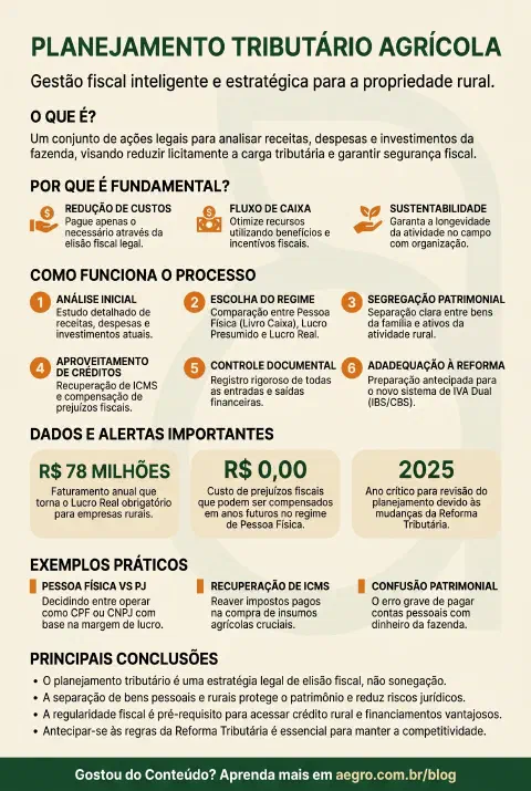 Infográfico educativo sobre Planejamento Tributário Agrícola