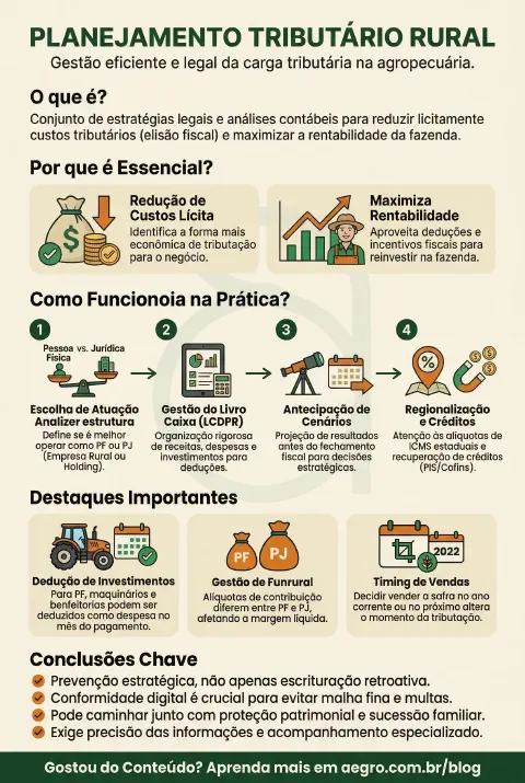 Infográfico educativo sobre Planejamento Tributário Rural