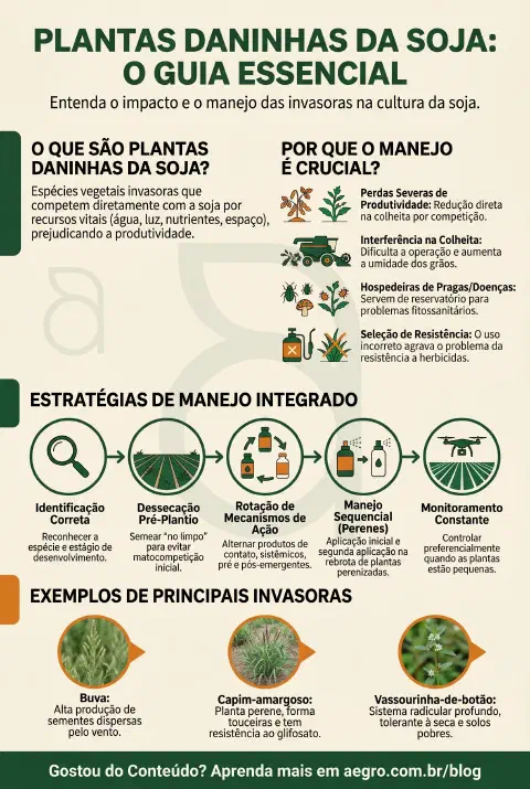 Infográfico educativo sobre Plantas Daninhas Da Soja