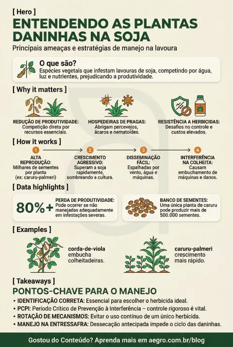Infográfico educativo sobre Plantas Daninhas Na Soja
