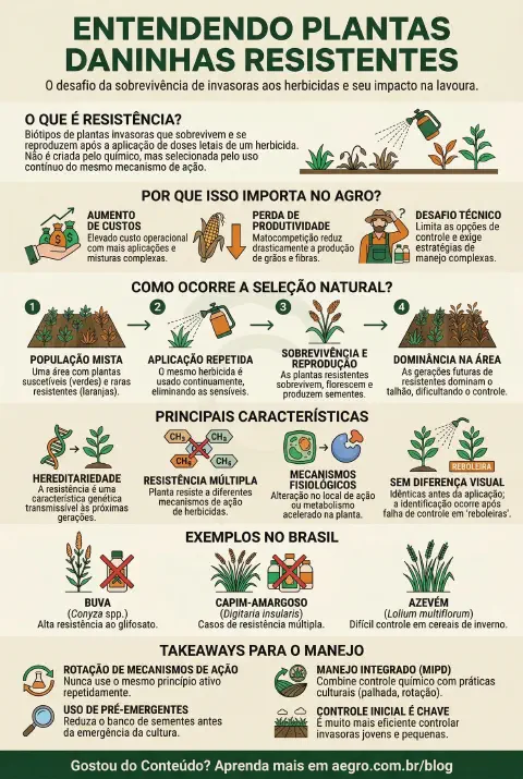 Infográfico educativo sobre Plantas Daninhas Resistentes