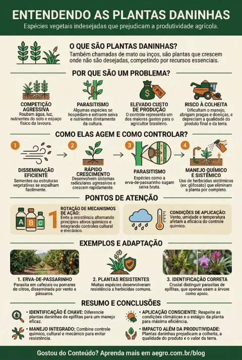 Infográfico educativo sobre Plantas Daninhas