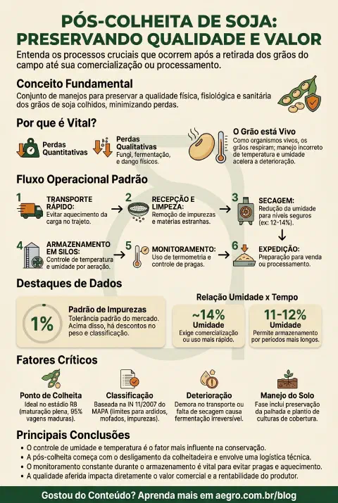 Infográfico educativo sobre Pós Colheita De Soja