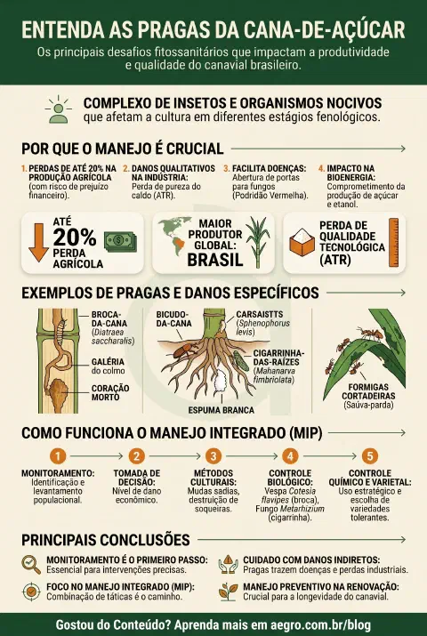 Infográfico educativo sobre Pragas Da Cana De Açúcar