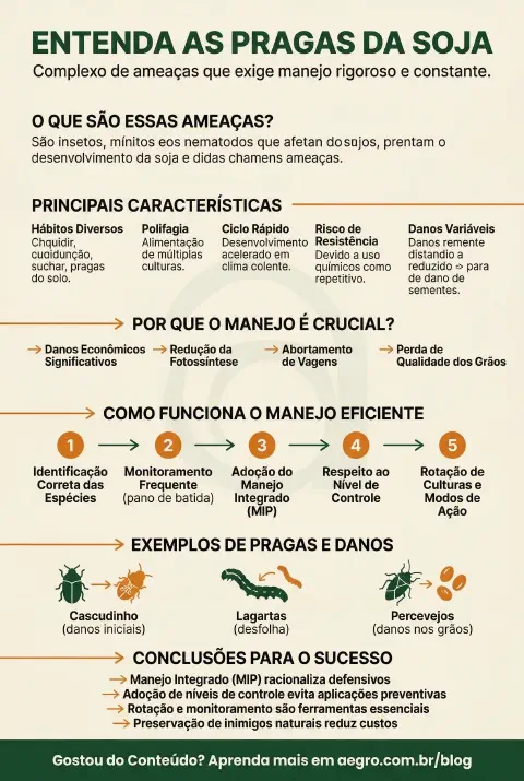Infográfico educativo sobre Pragas Da Soja