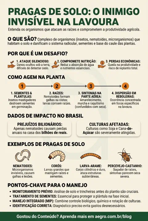 Infográfico educativo sobre Pragas De Solo