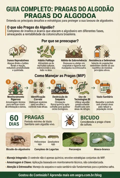 Infográfico educativo sobre Pragas Do Algodão
