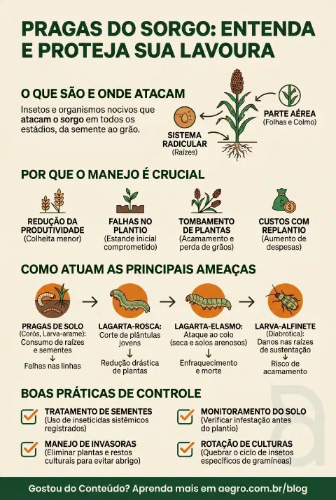 Infográfico educativo sobre Pragas Do Sorgo