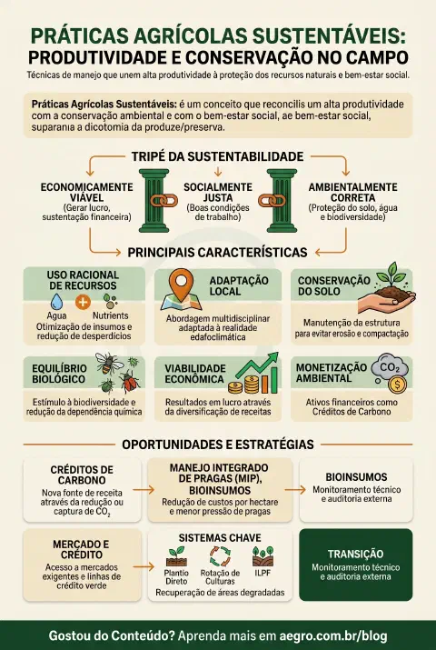 Infográfico educativo sobre Práticas Agrícolas Sustentáveis