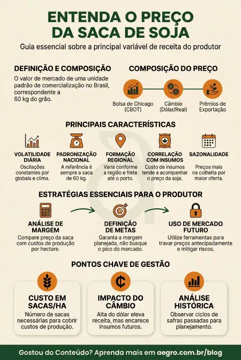 Infográfico educativo sobre Preço Da Saca De Soja