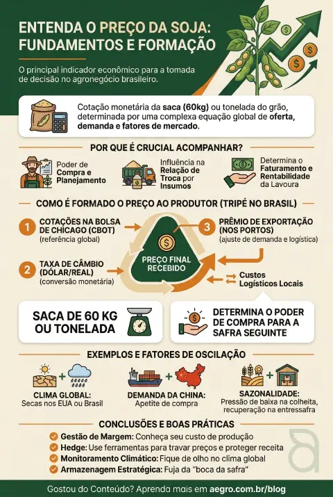Infográfico educativo sobre Preço Da Soja
