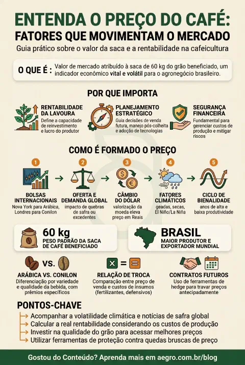 Infográfico educativo sobre Preço Do Café